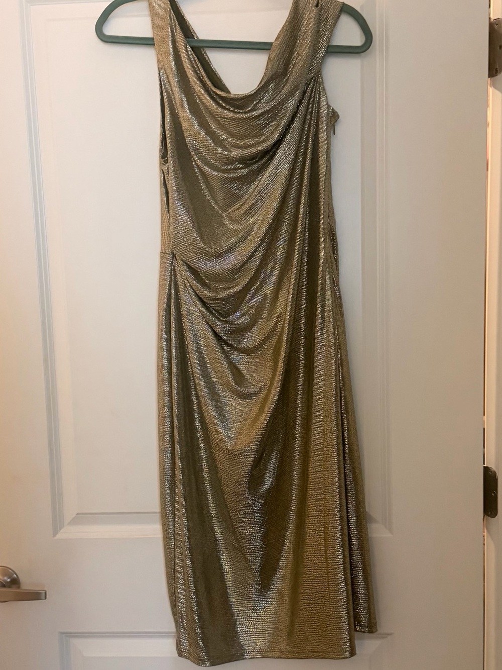 Ralph Lauren Metallic Gold Draped Midi Dress